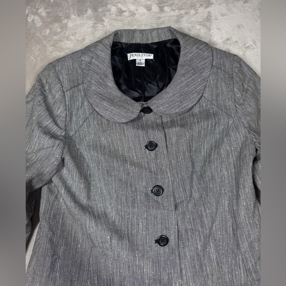 Vintage Pendleton Wool Silk Blend Textured Black White Button Front Blazer 8P - Picture 2 of 16